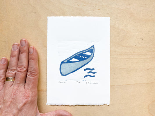 Canoe Woodcut Print