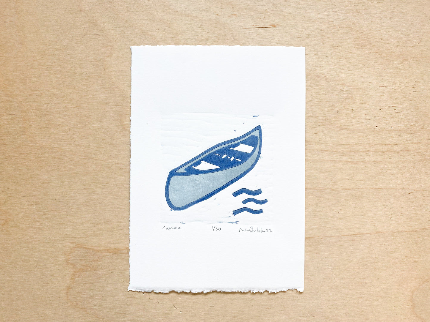 Canoe Woodcut Print