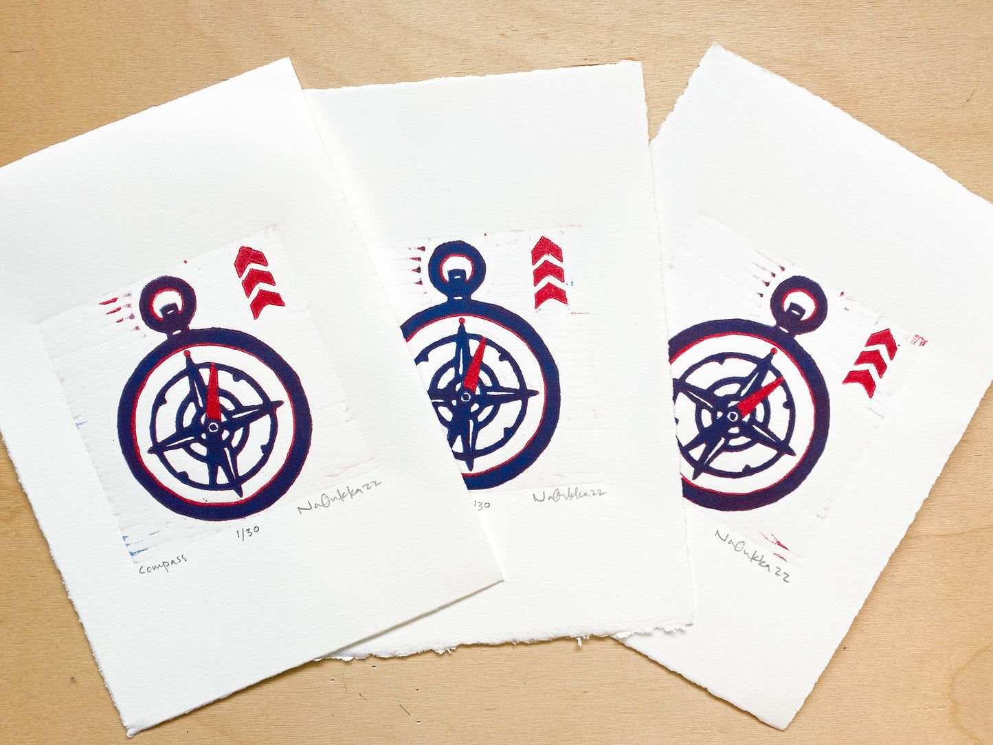Compass Woodcut Print
