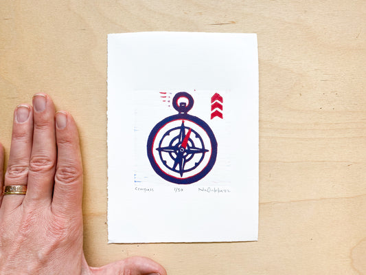 Compass Woodcut Print