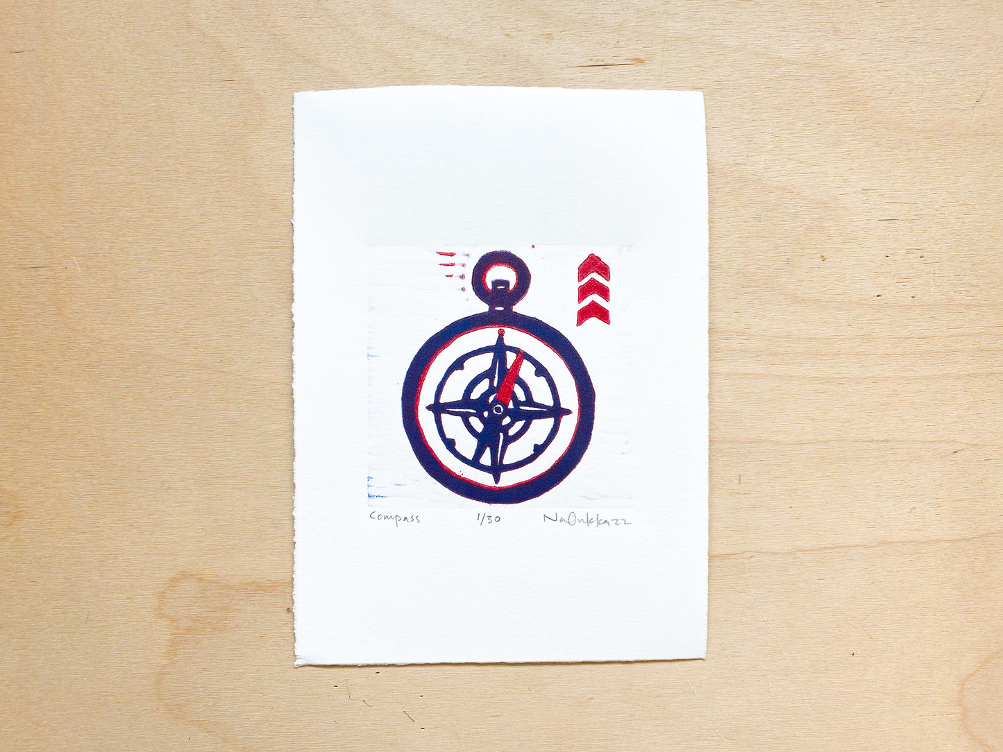 Compass Woodcut Print