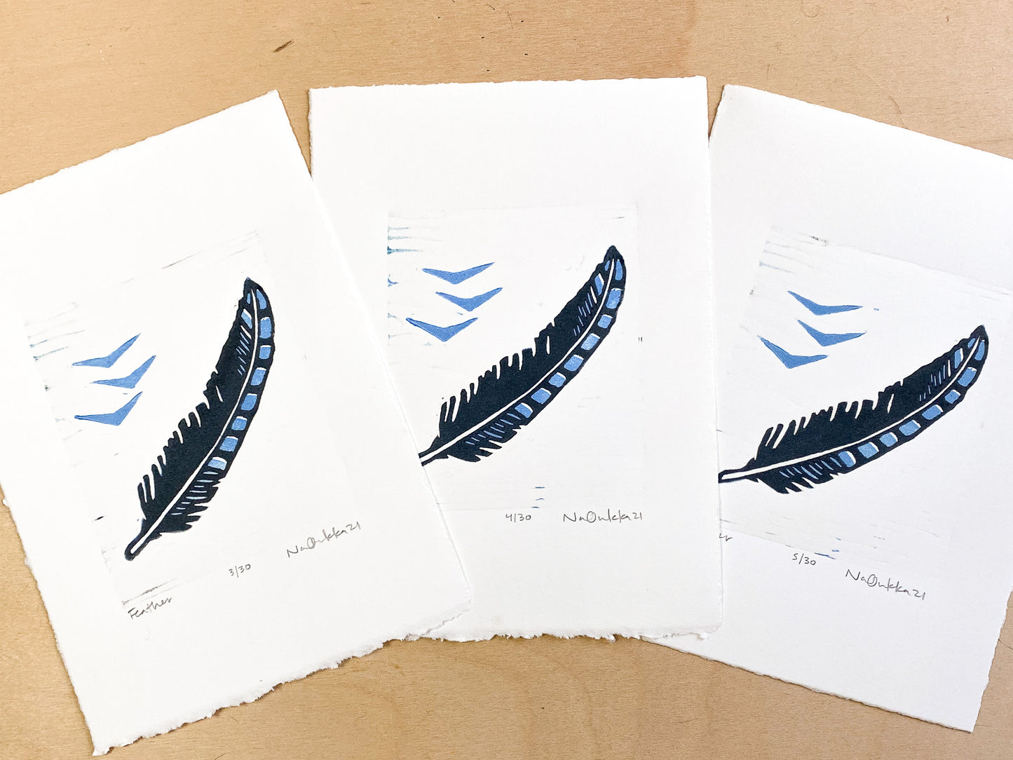 Feather Woodcut Print