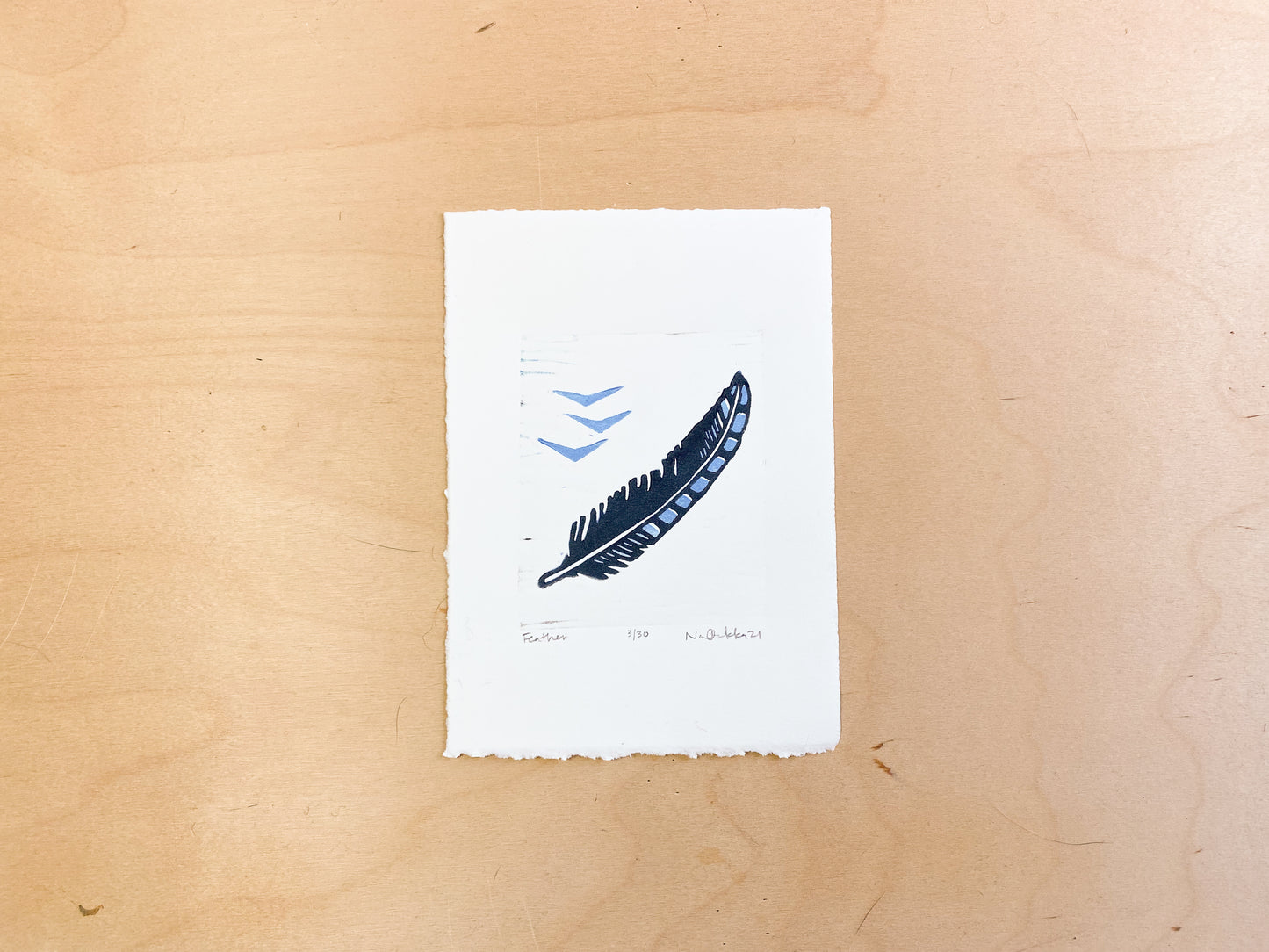 Feather Woodcut Print