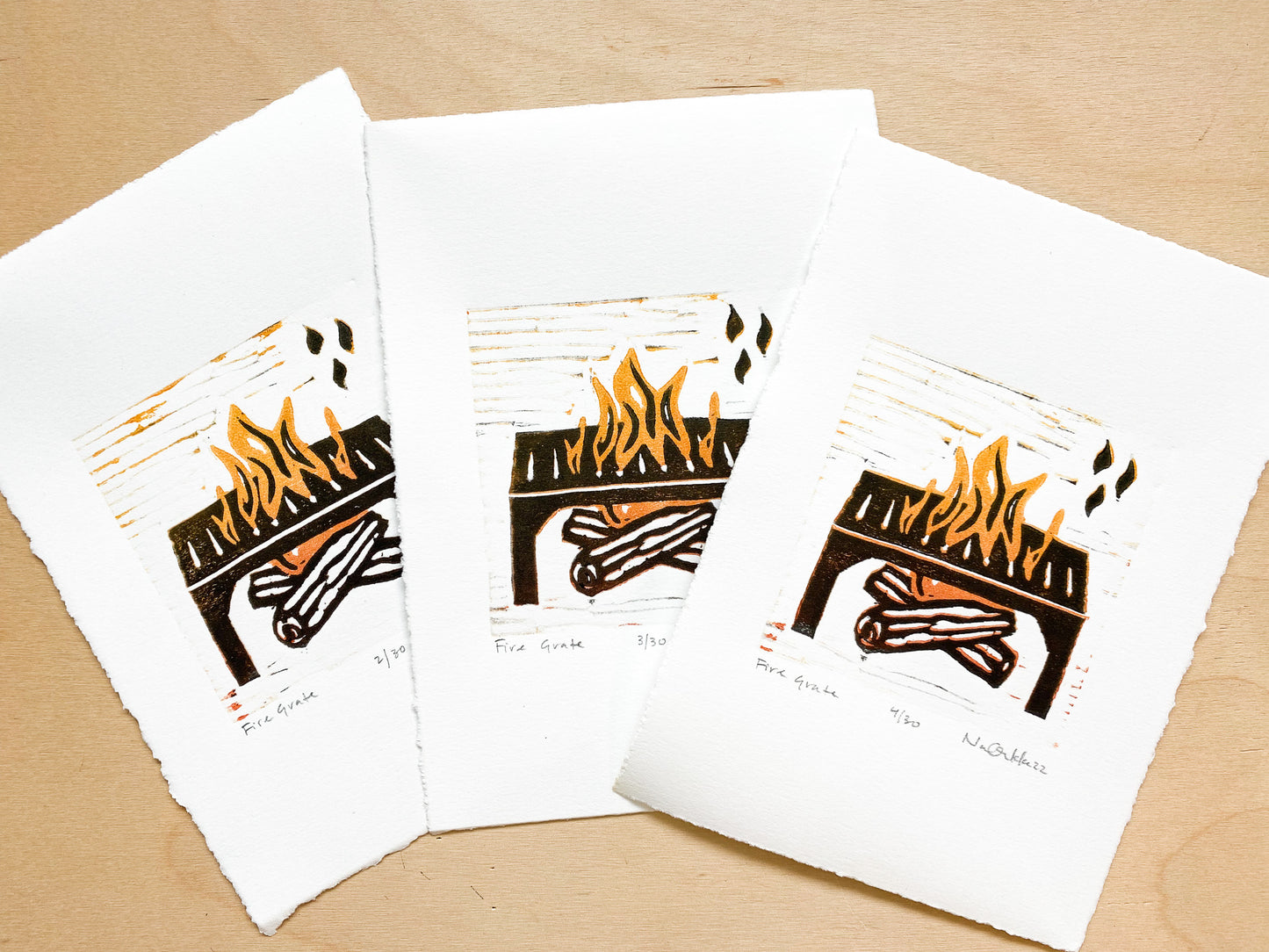 Fire Grate Woodcut Print