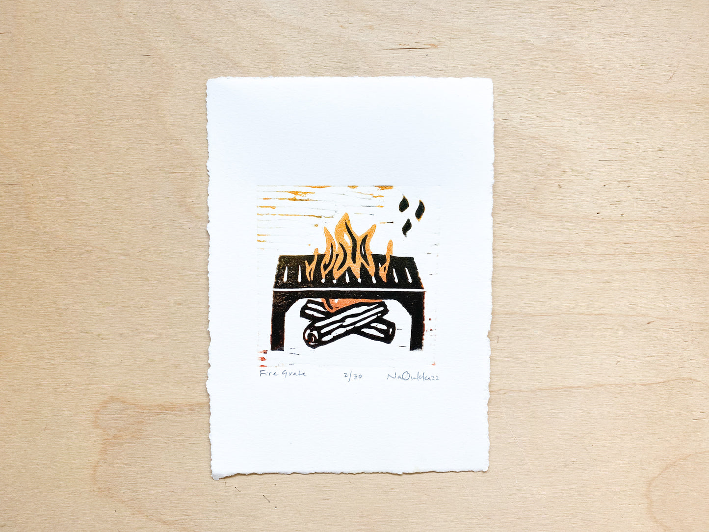 Fire Grate Woodcut Print
