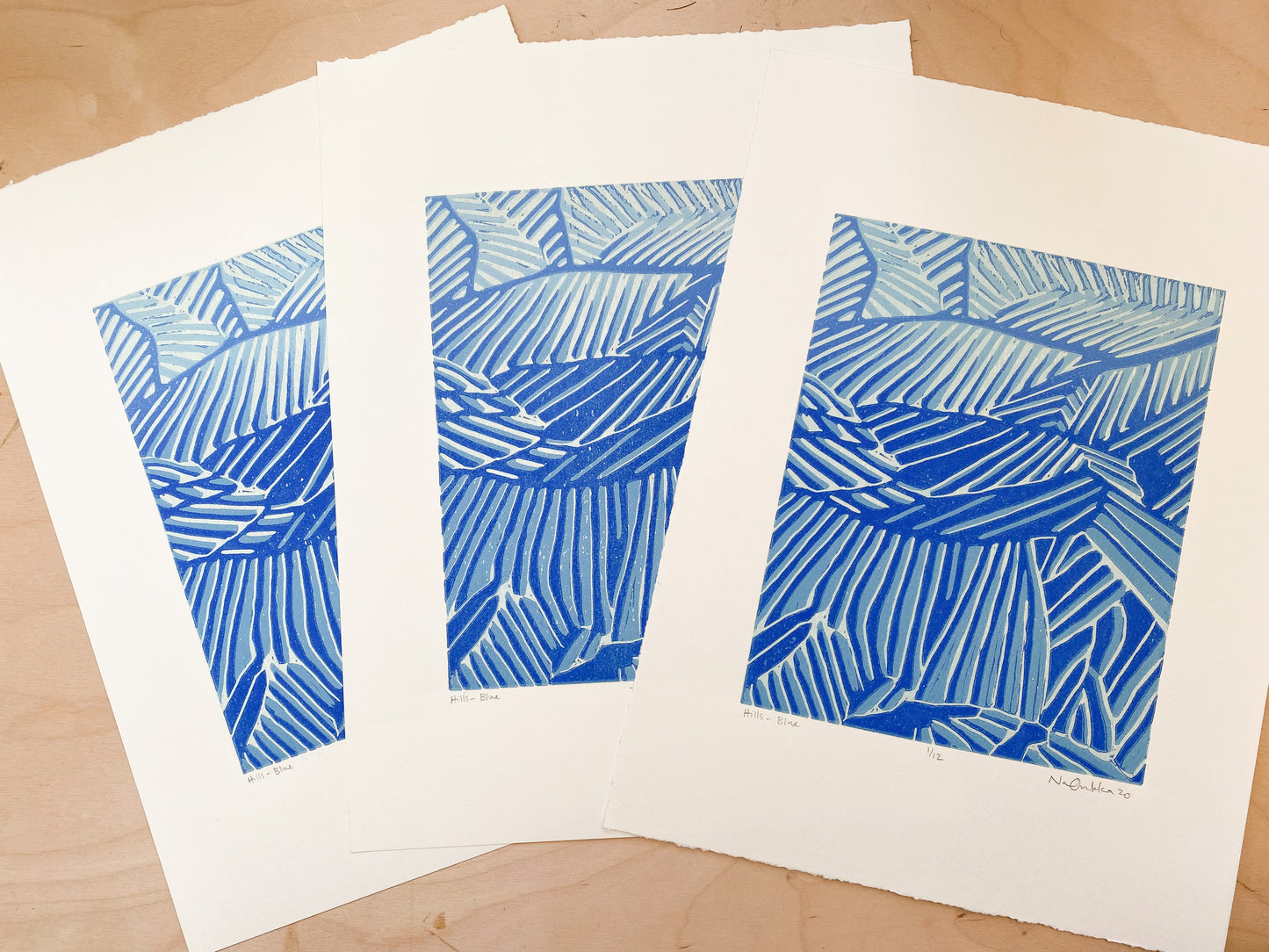 Hills (Blue) Woodcut Print