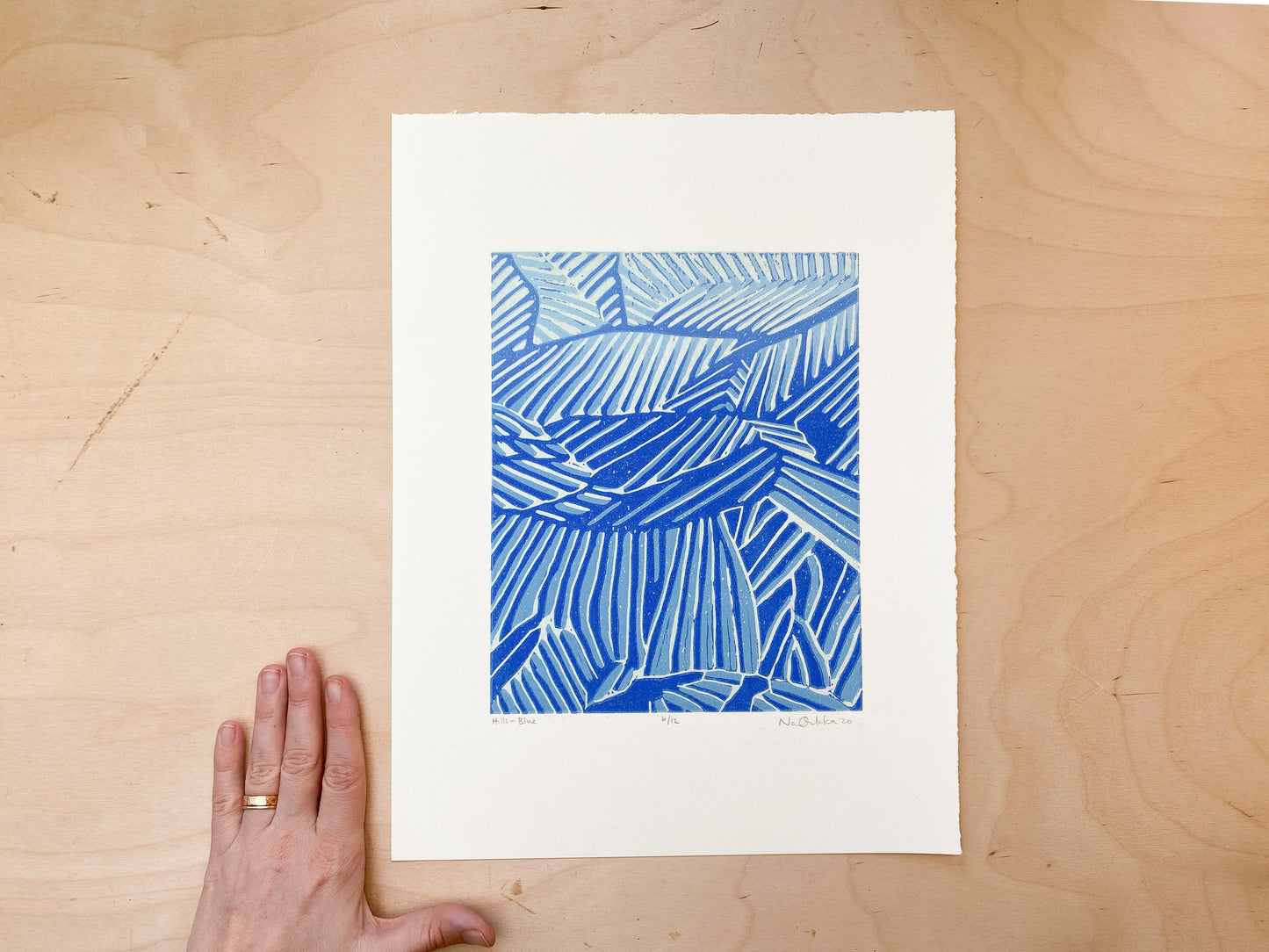 Hills (Blue) Woodcut Print