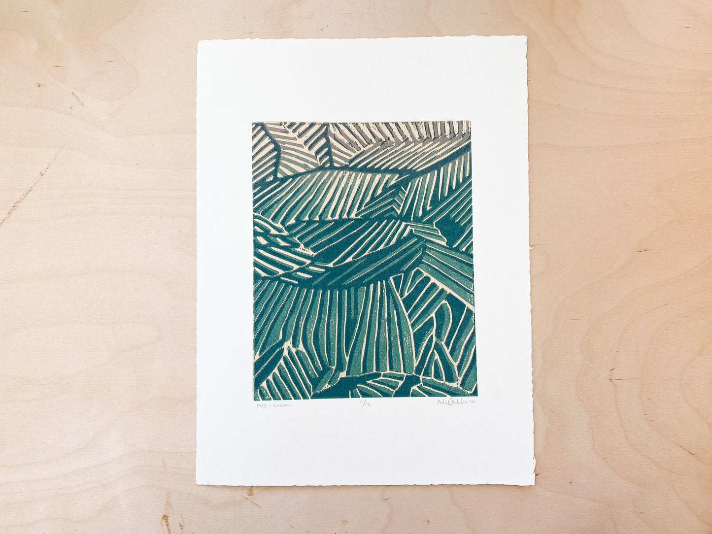 Hills (Green) Woodcut Print