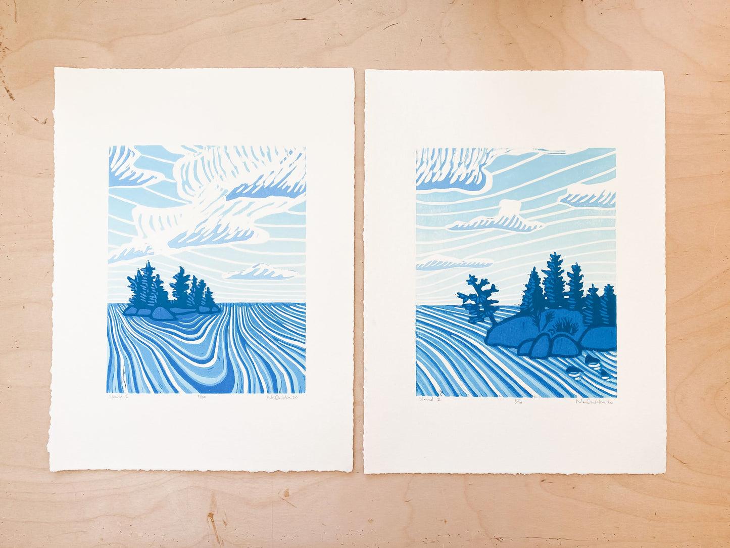 Island Diptych Woodcut Print