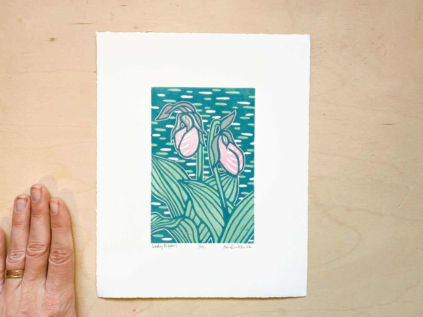 Lady Slippers Woodcut Print