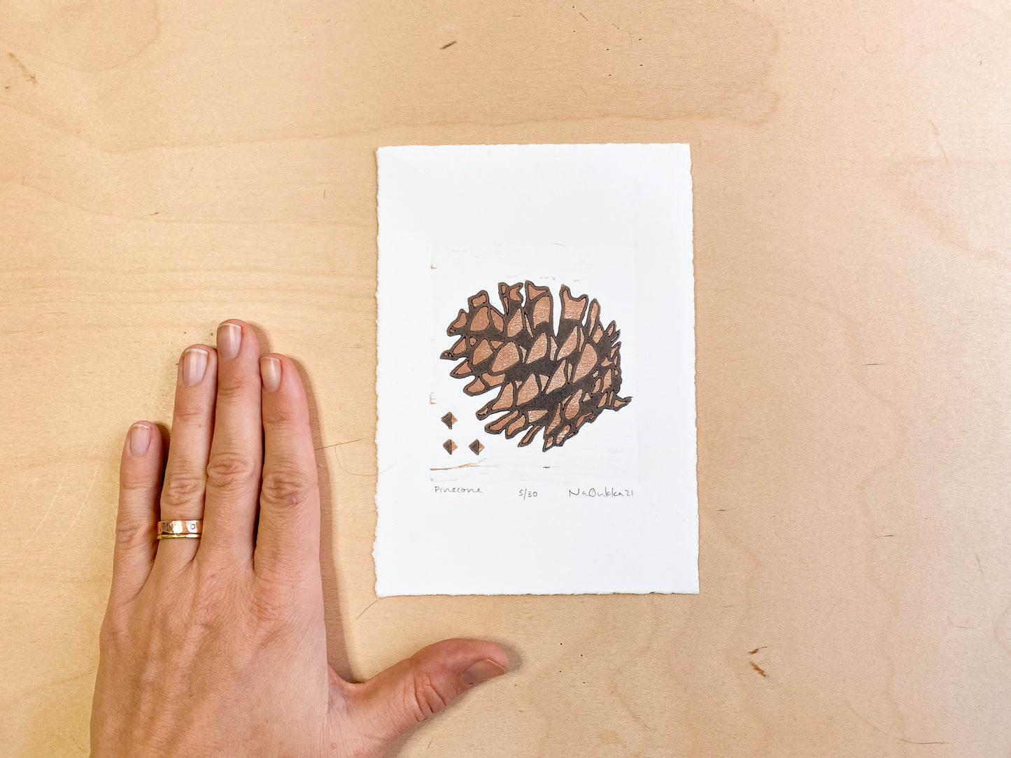 Pinecone Woodcut Print