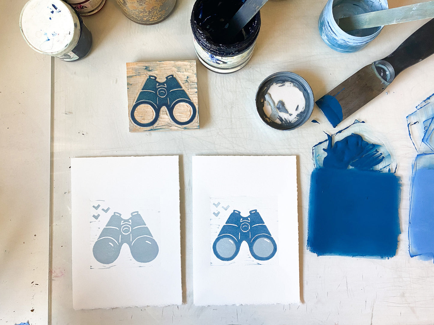 Binoculars Woodcut Print