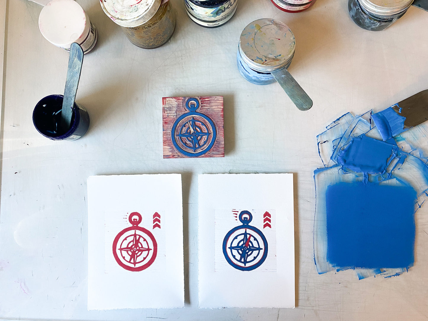 Compass Woodcut Print