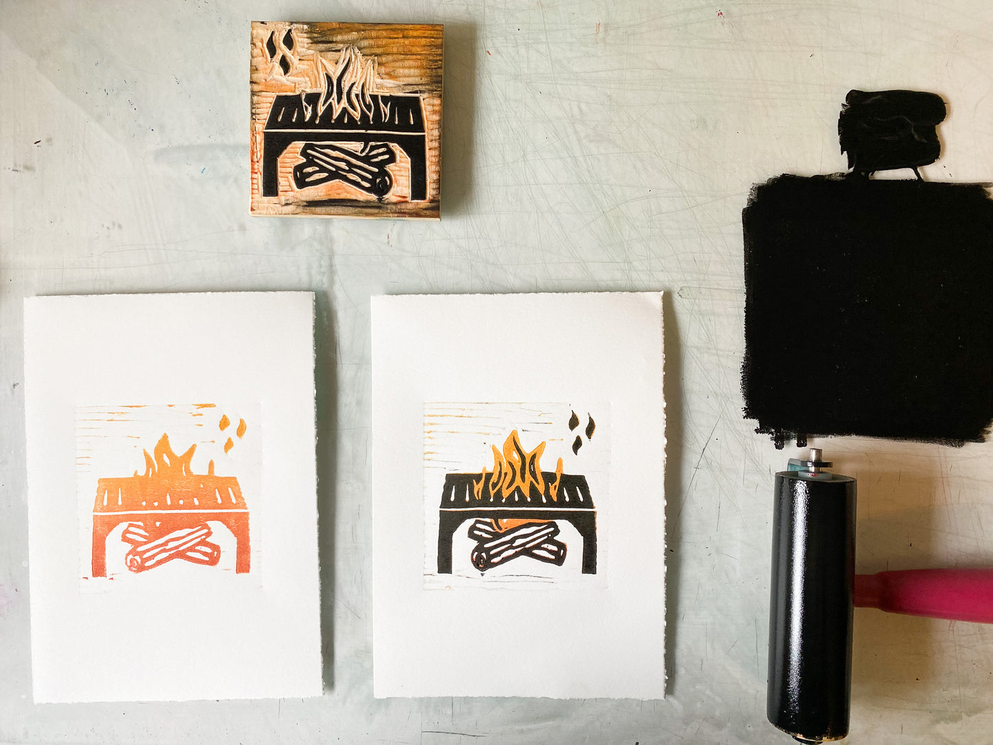 Fire Grate Woodcut Print