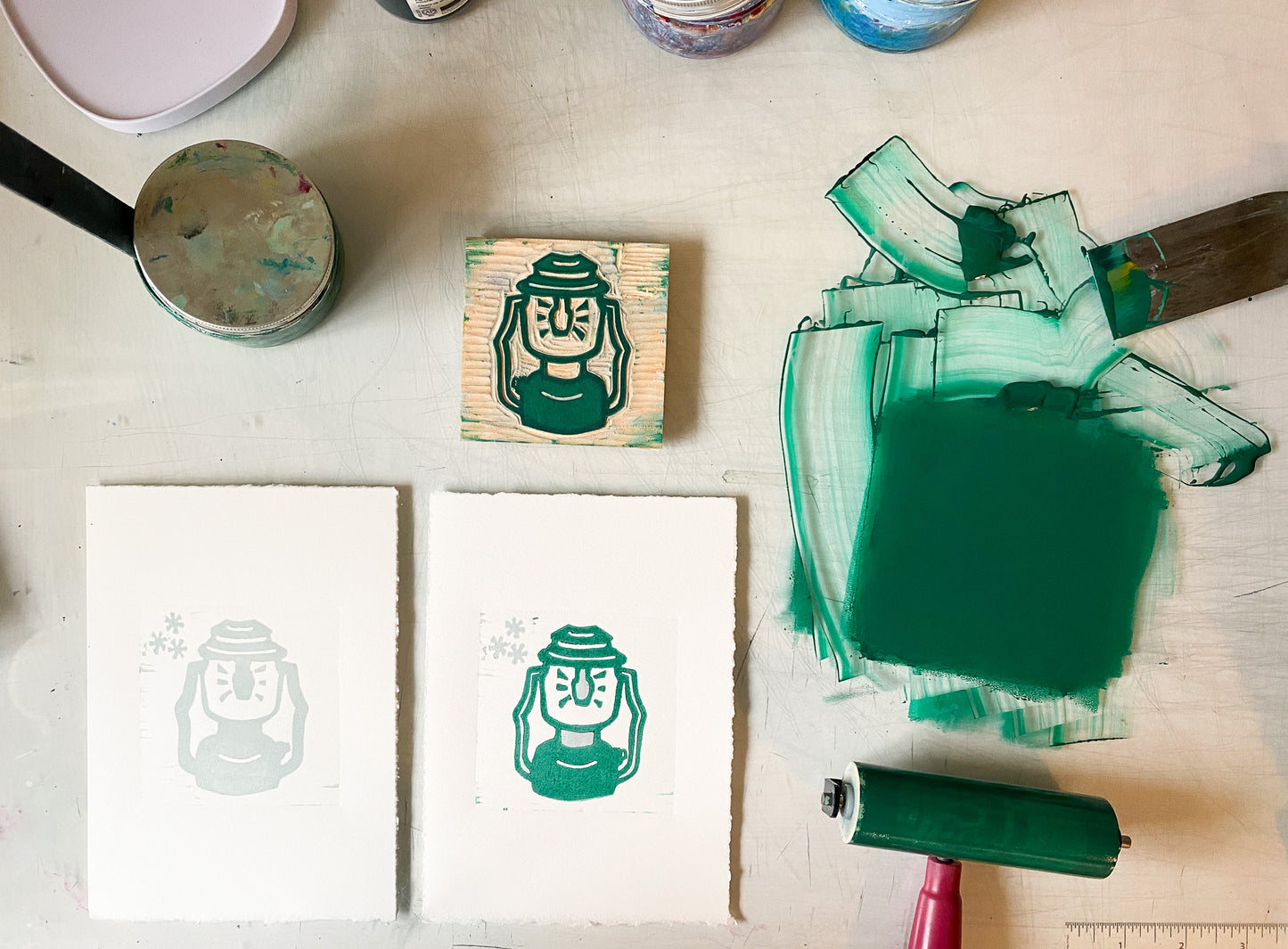 Lantern Woodcut Print