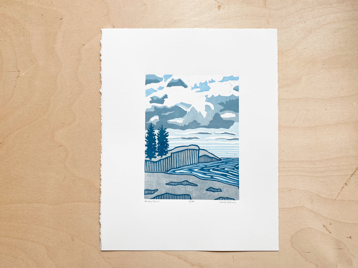 Rocky Point Woodcut Print