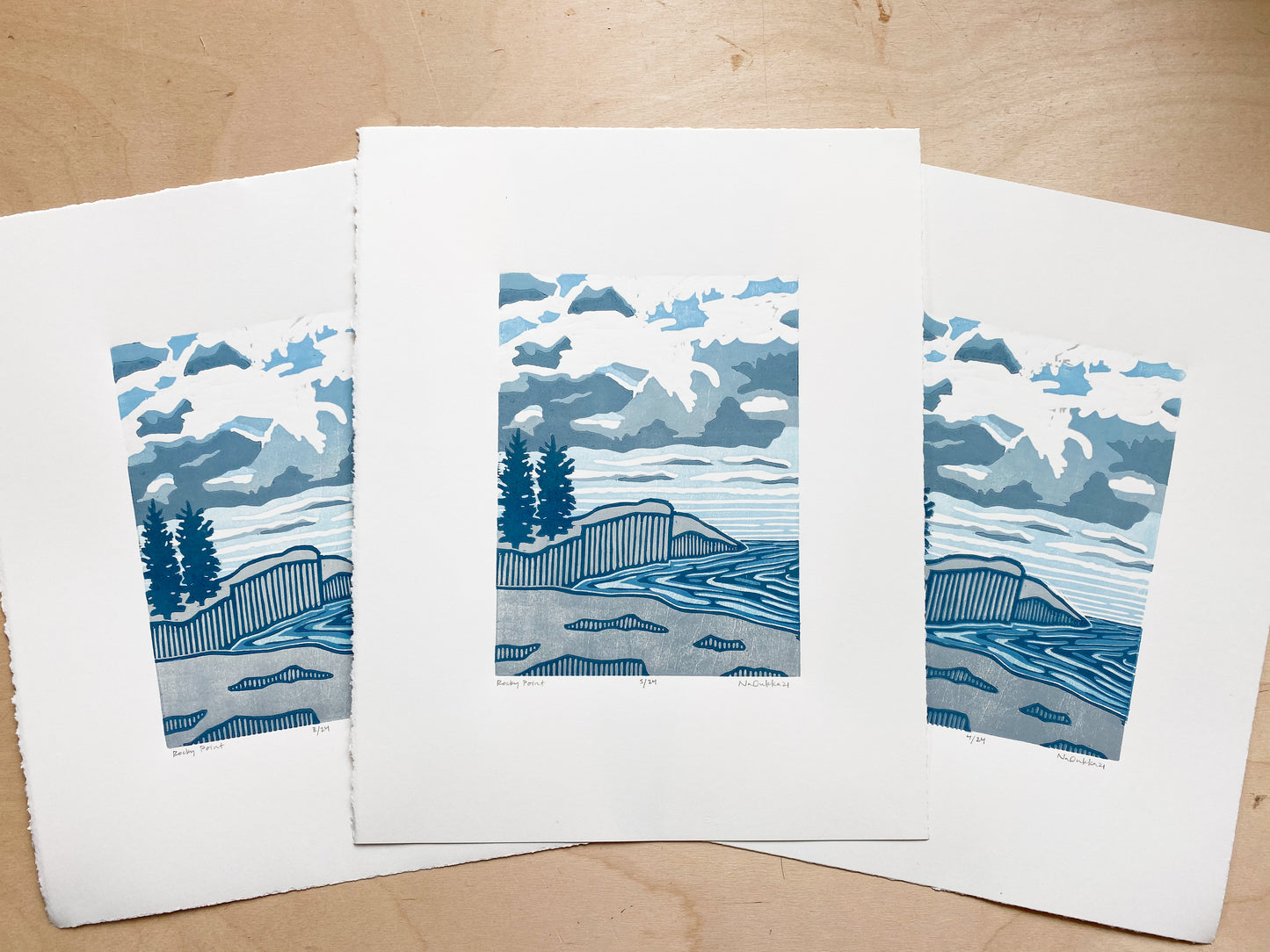 Rocky Point Woodcut Print