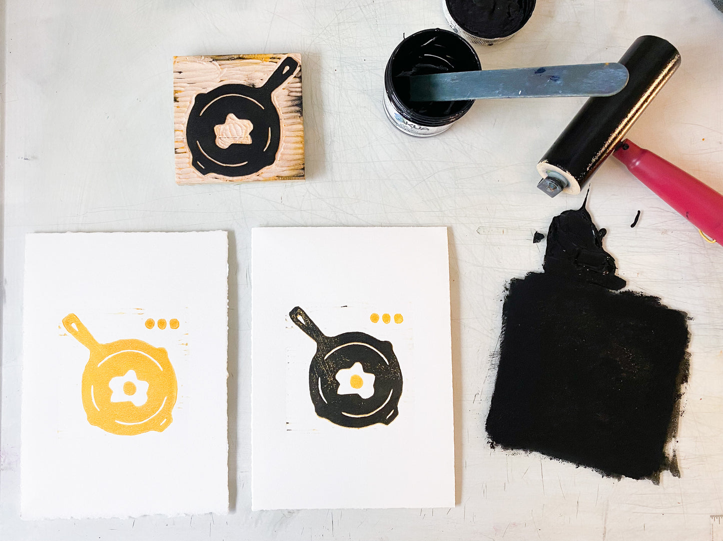 Skillet Woodcut Print