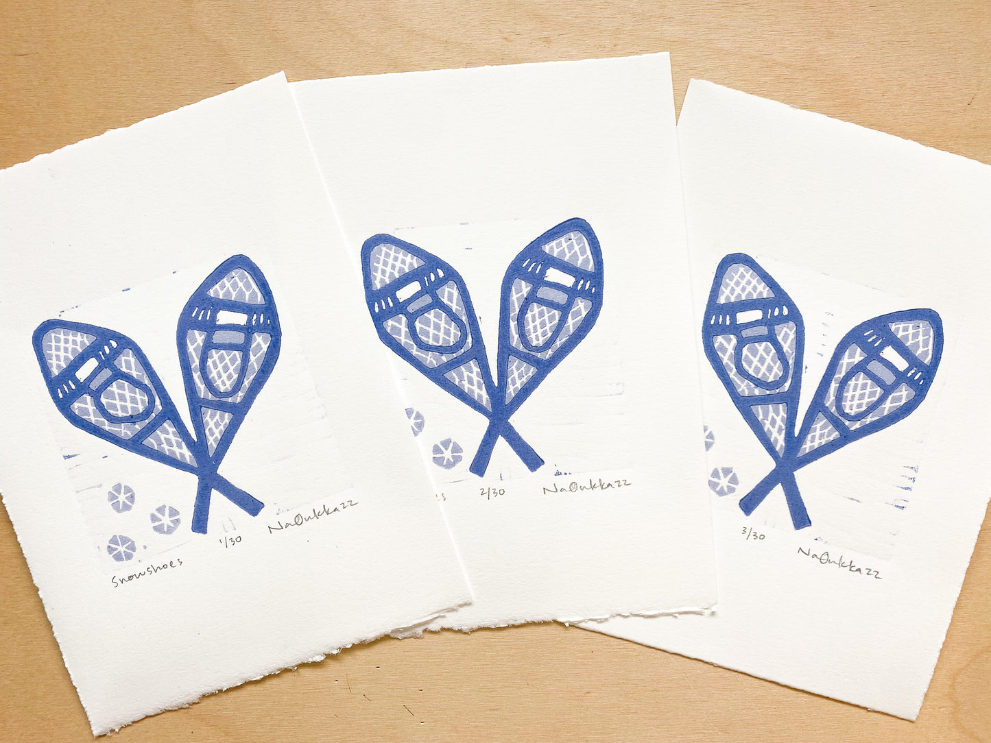 Snowshoes Woodcut Print