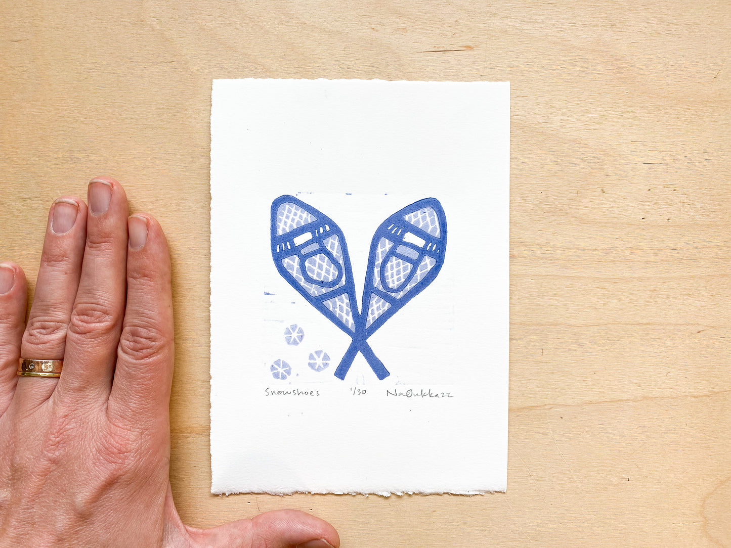 Snowshoes Woodcut Print