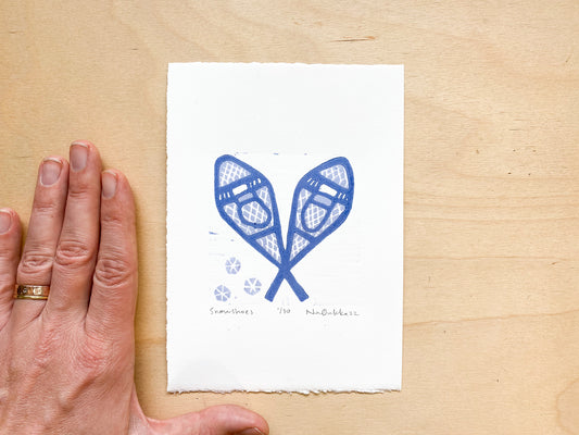 Snowshoes Woodcut Print