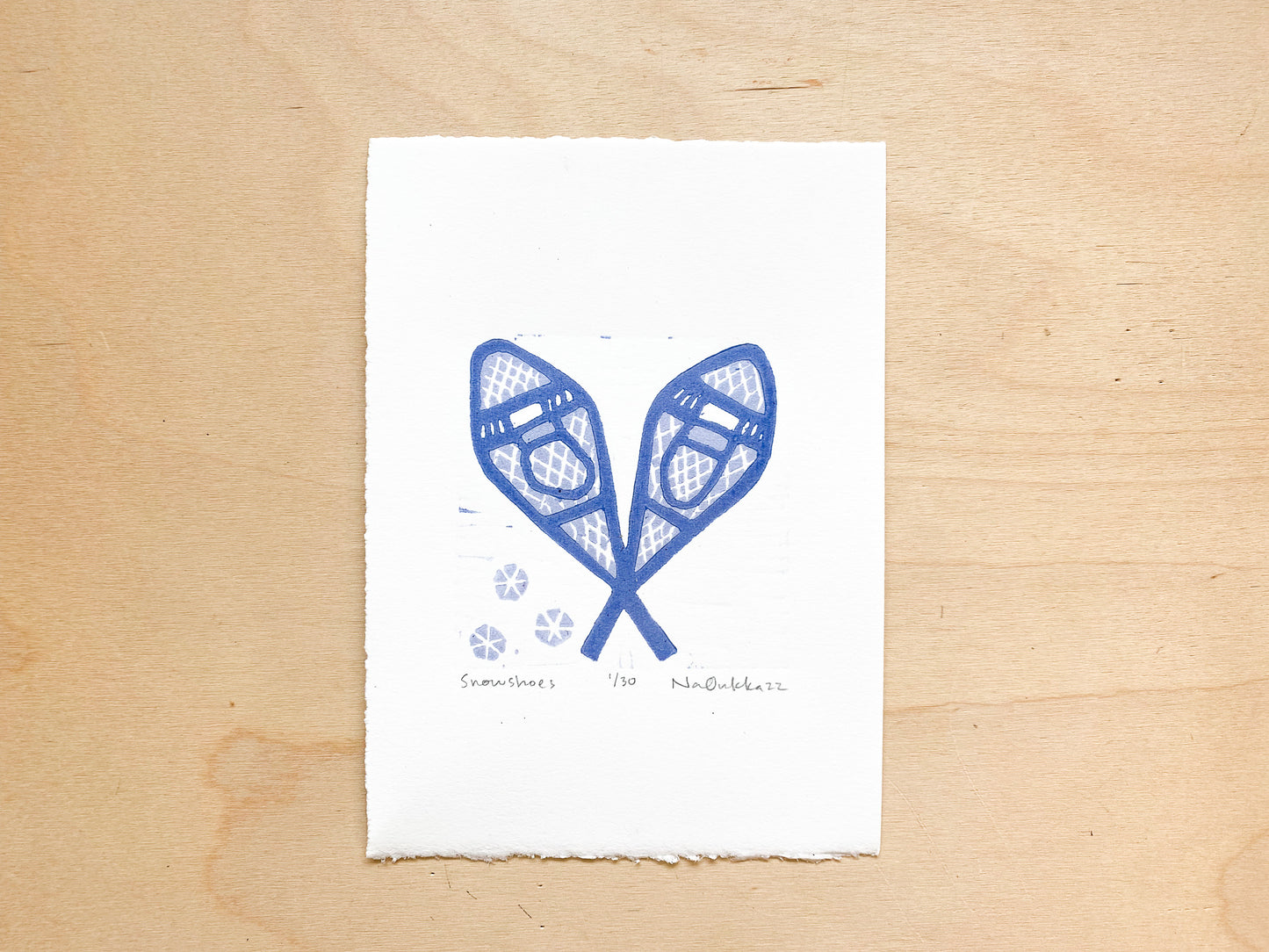 Snowshoes Woodcut Print