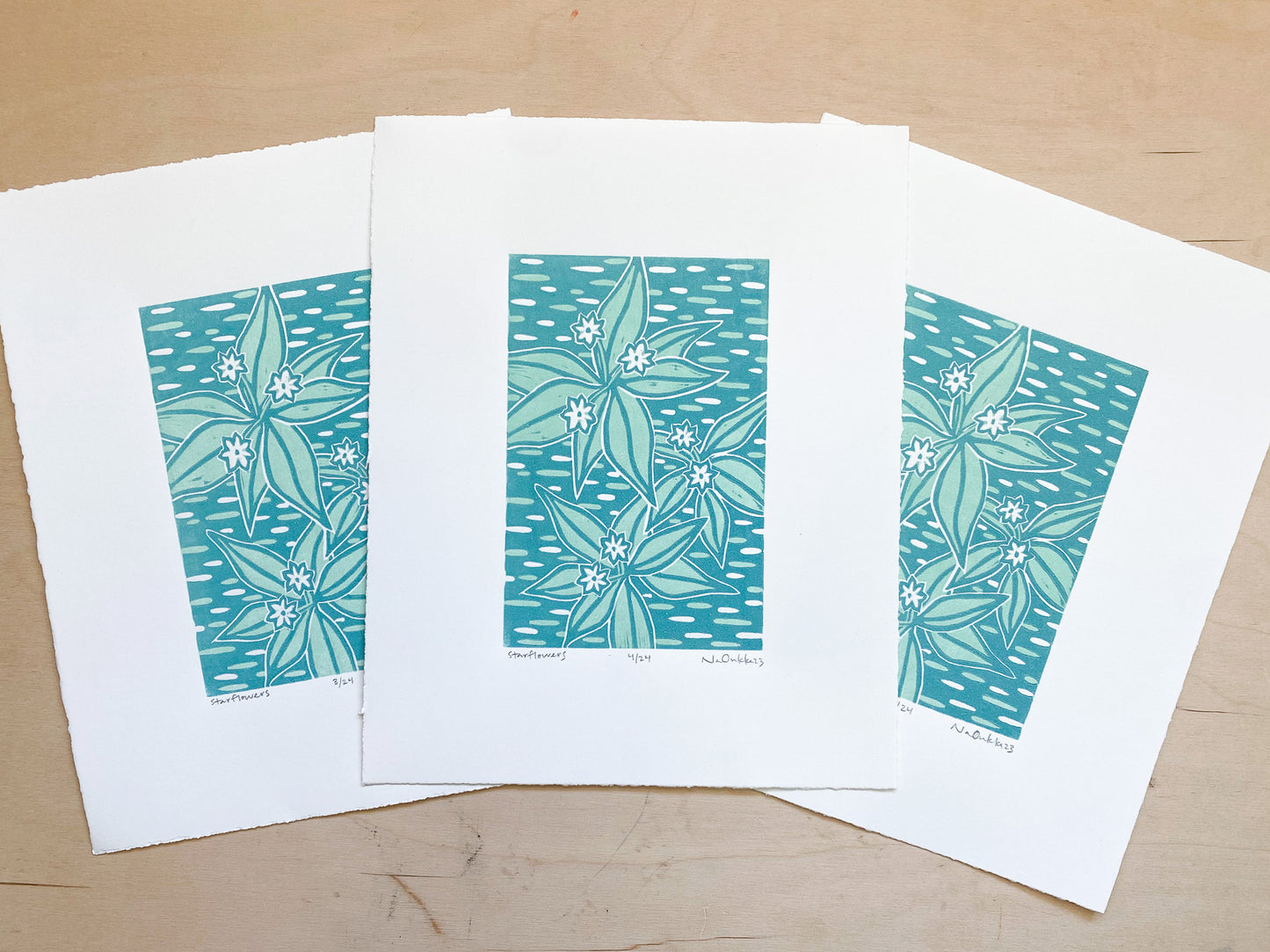 Starflowers Woodcut Print