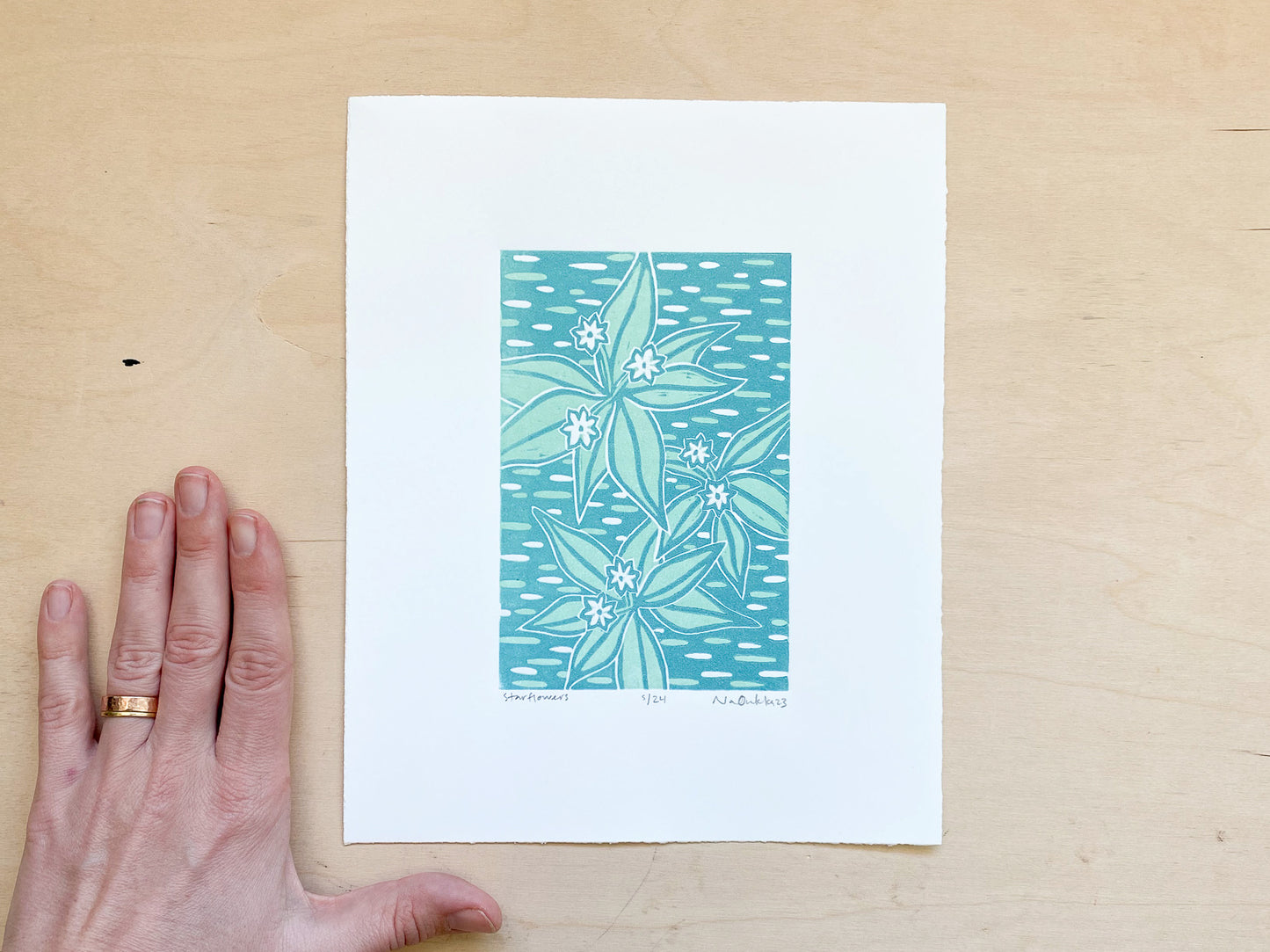 Starflowers Woodcut Print