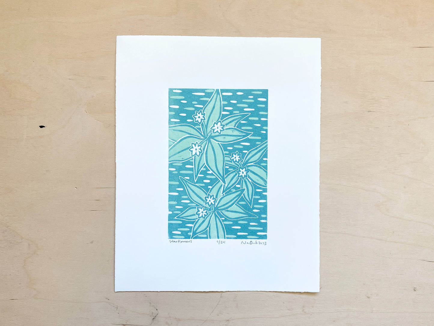 Starflowers Woodcut Print