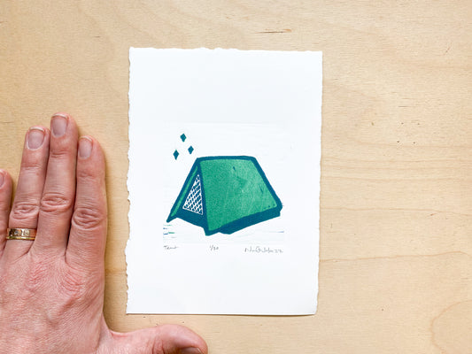 Tent Woodcut Print