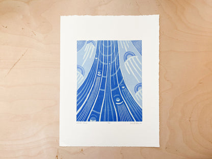Waves (Blue) Woodcut Print