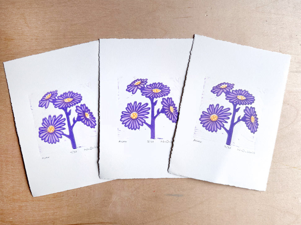 Aster Woodcut Print