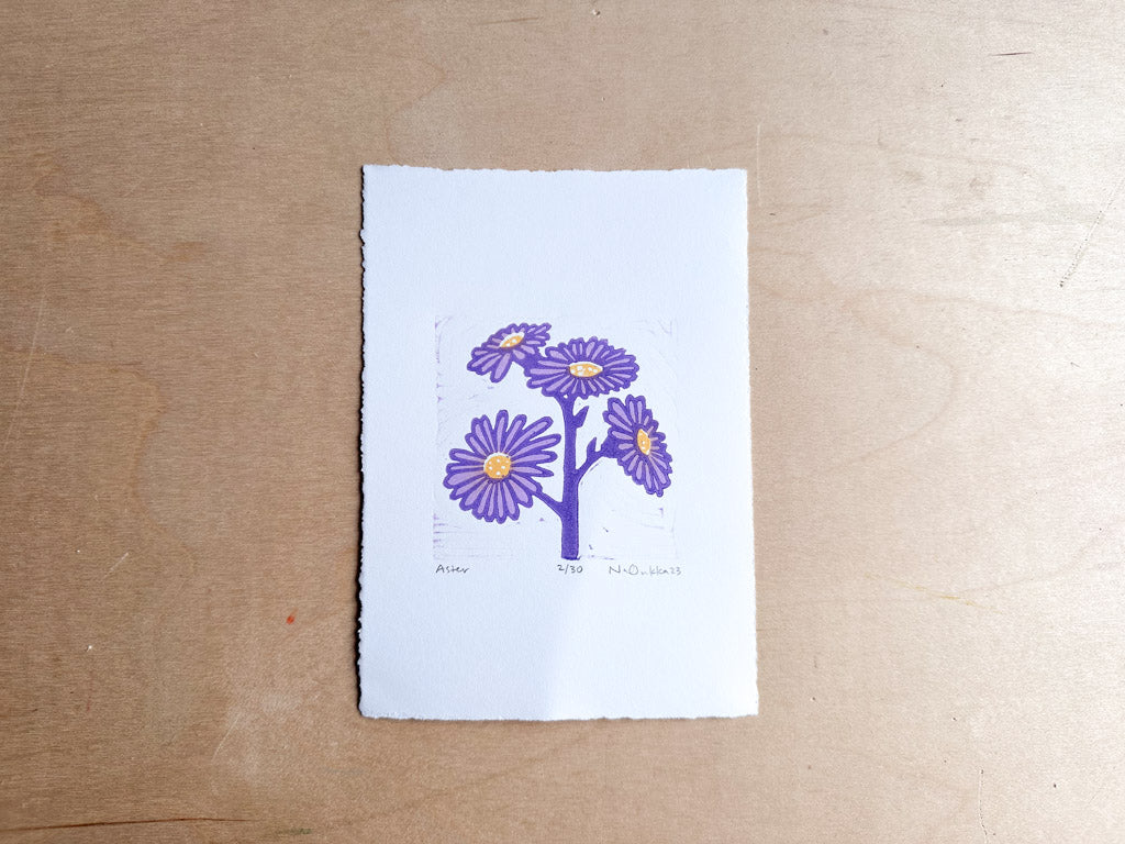 Aster Woodcut Print