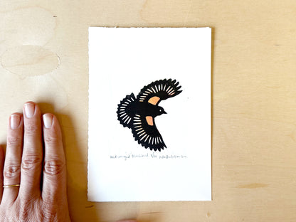 Red-Winged Blackbird Woodcut Print