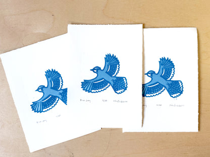 Blue Jay Woodcut Print