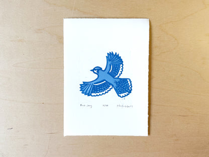 Blue Jay Woodcut Print