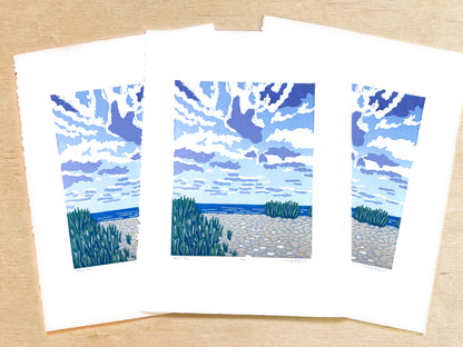 Beach Day Woodcut Print