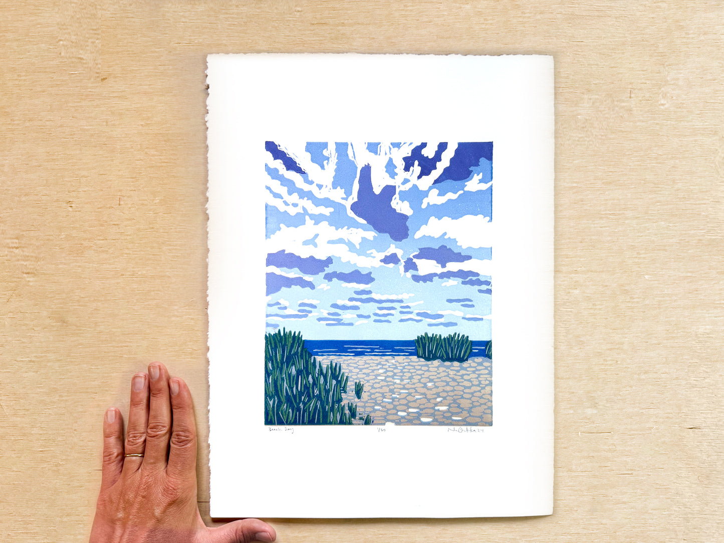 Beach Day Woodcut Print