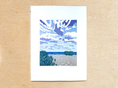 Beach Day Woodcut Print