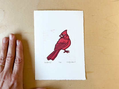 Cardinal Woodcut Print