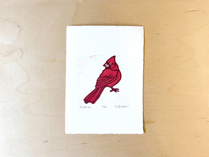 Cardinal Woodcut Print