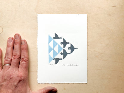 Cooperation Woodcut Print