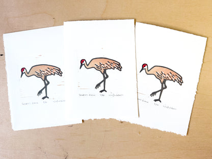 Sandhill Crane Woodcut Print