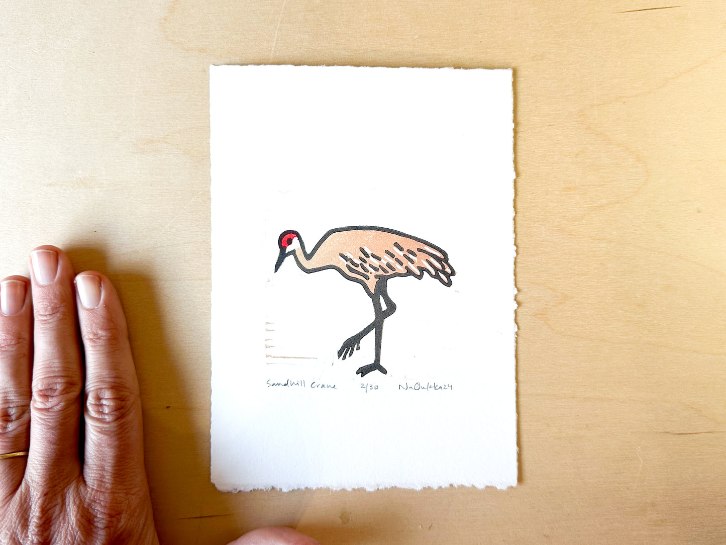 Sandhill Crane Woodcut Print