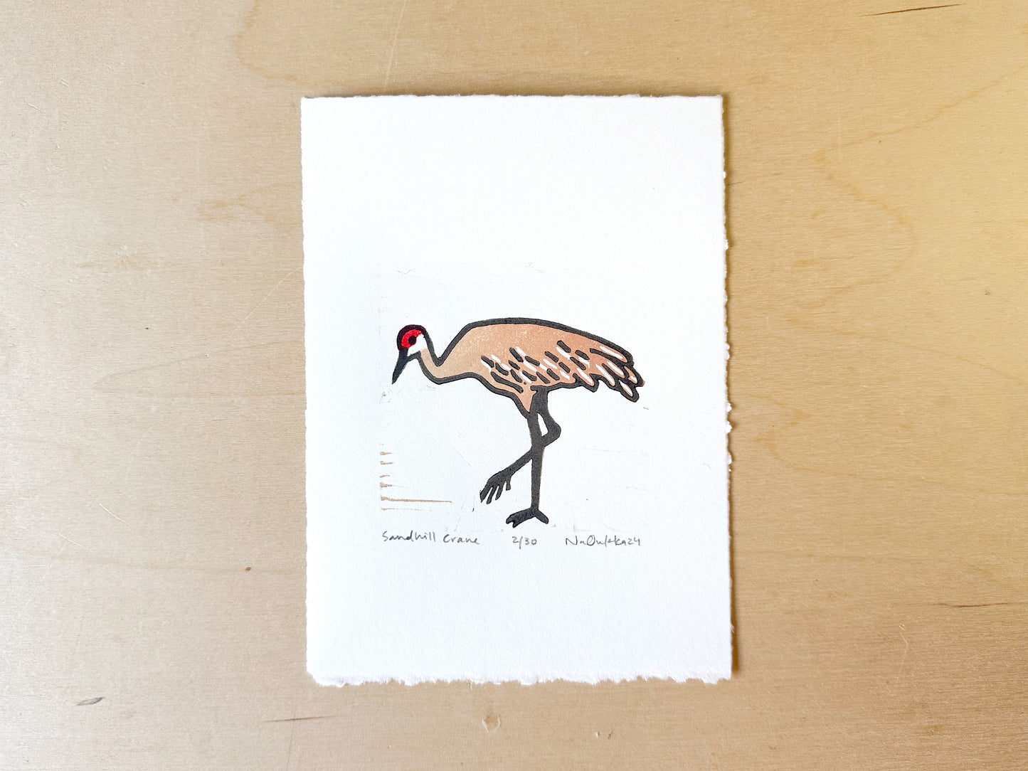 Sandhill Crane Woodcut Print