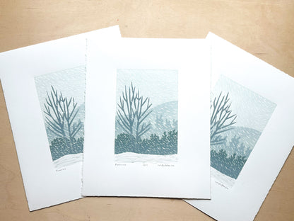 Flurries Woodcut Print