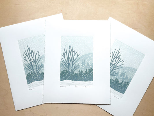 Flurries Woodcut Print
