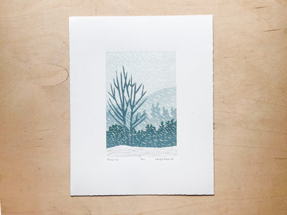Flurries Woodcut Print