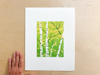 Green to Gold Woodcut Print