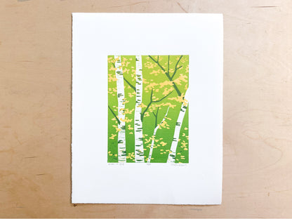 Green to Gold Woodcut Print